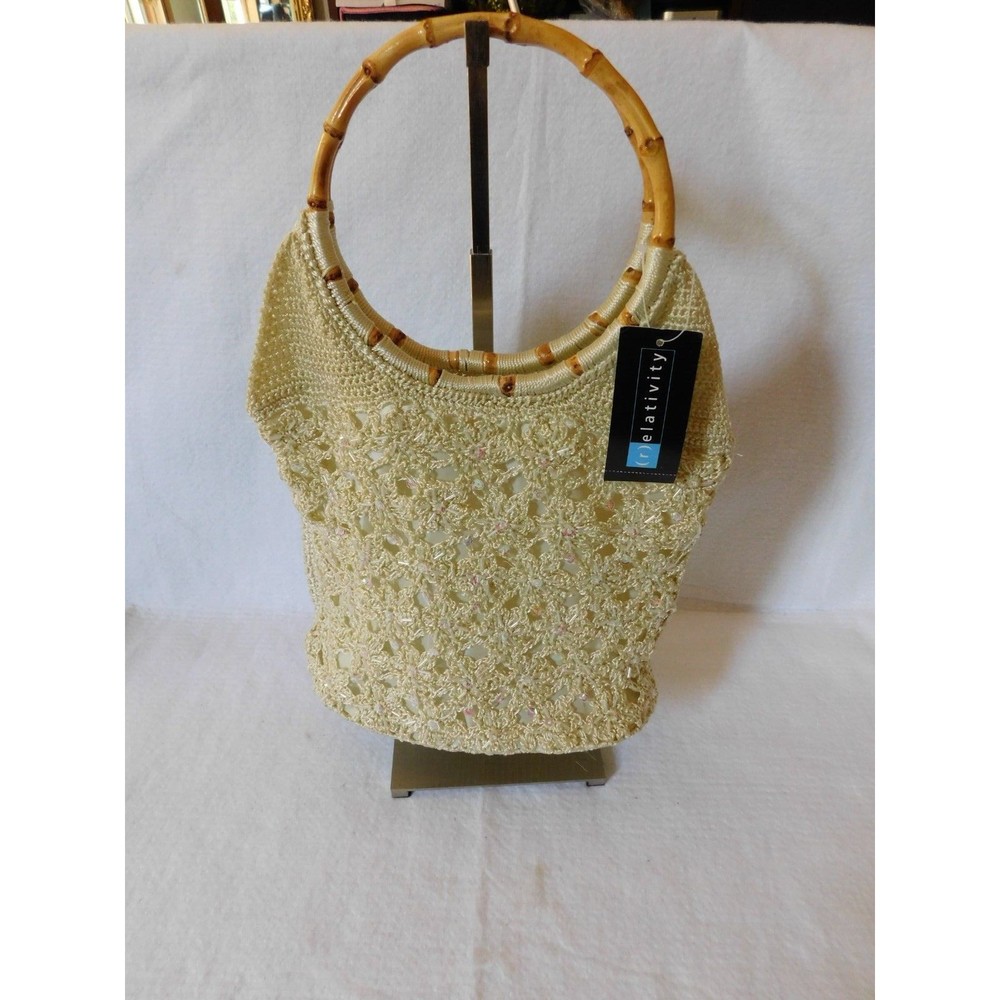 Relativity Purse Handbag Macrame Wood Handle Bag